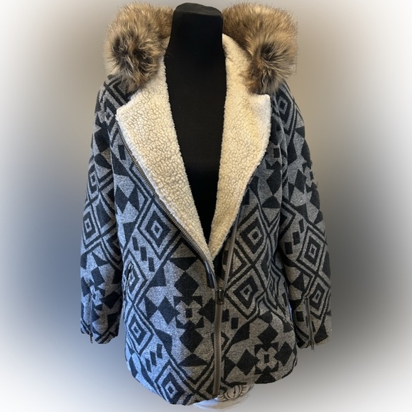 Volcom Showdown Jacket Coat wool blend tribal fur collar gorgeous S - Picture 2 of 16
